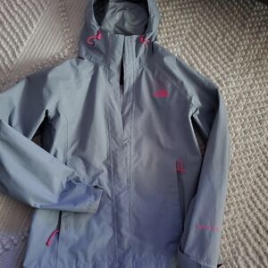 The North Face Light Gray Jacket with Pink Details